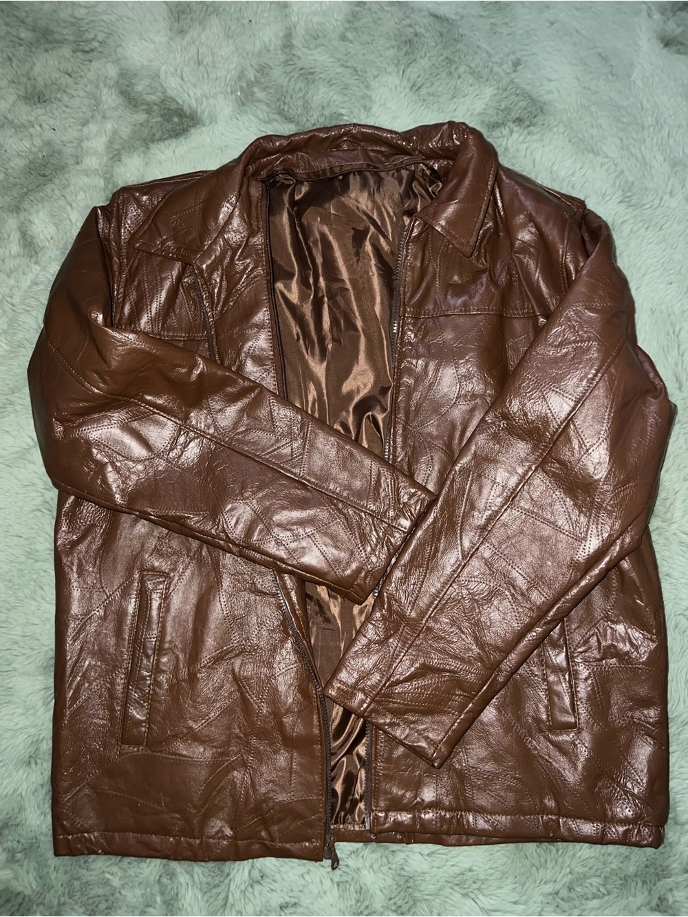 Men's Brown Faux Leather Jacket - Classic Zip Front